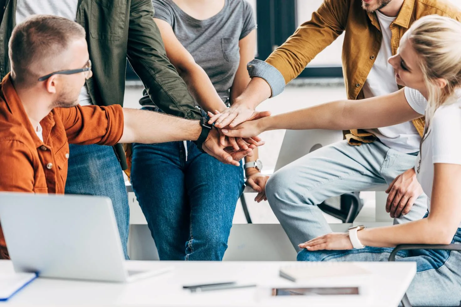 Startup team working together