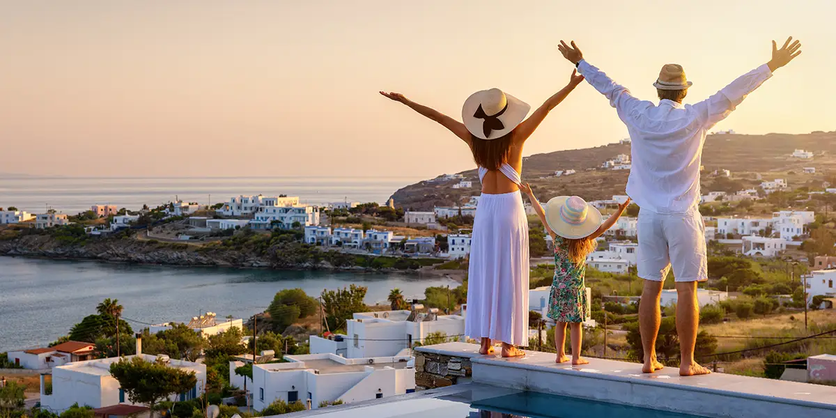 Family in Greece by Mediterranean Sea 