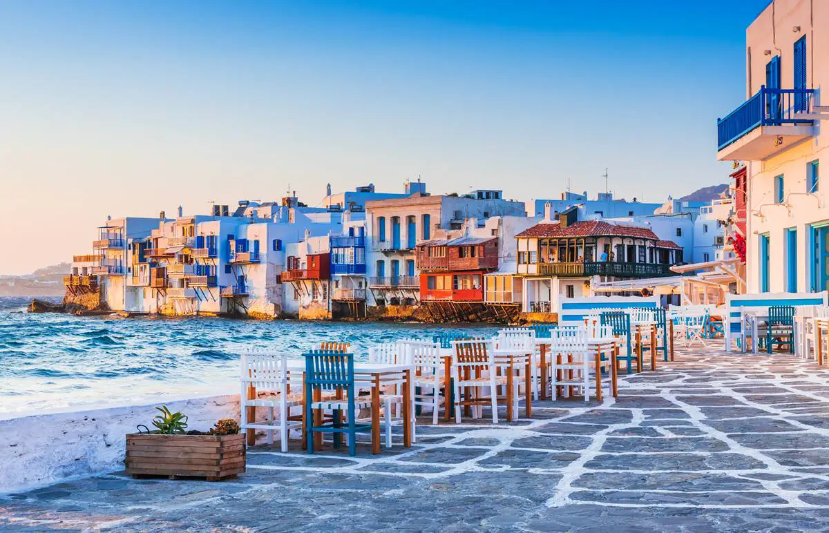 Waterfront in Mykonos, Greece.