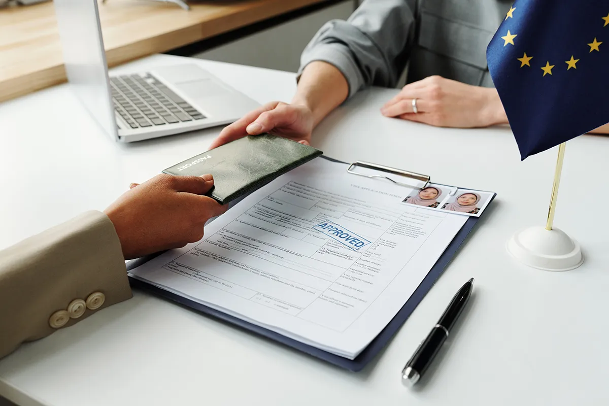 Schengen visa application in an embassy